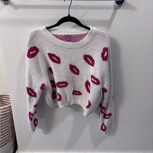 Miami White and Red Lip Print Sweater